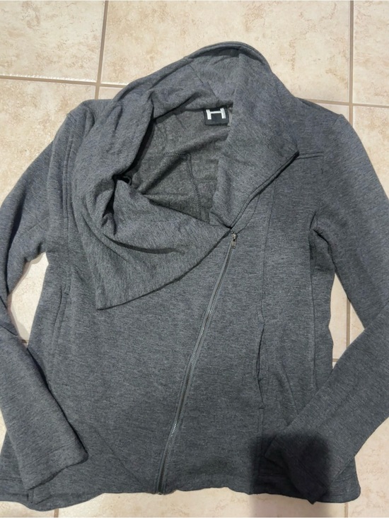 Bordeaux Sweaters - H by Bordeaux Gray Asymmetrical Zip Jacket Women’s Small Cowl Neck Knit Cardigan